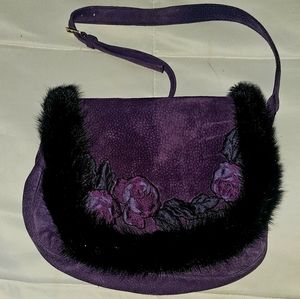 Vintage 1980s leather and fur purse